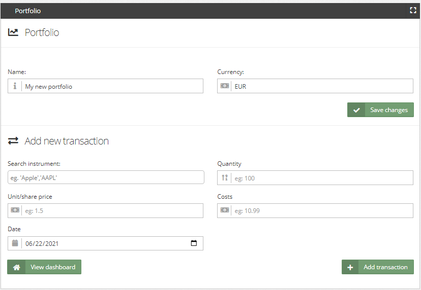 Configure portfolio screen